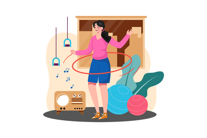 Girl doing Hula Hoop at home  Illustration