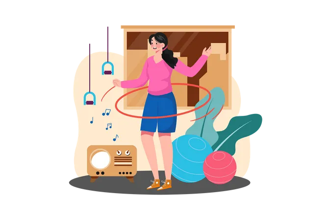 Girl doing Hula Hoop at home  Illustration