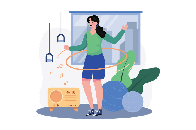 Girl doing Hula Hoop at home  Illustration