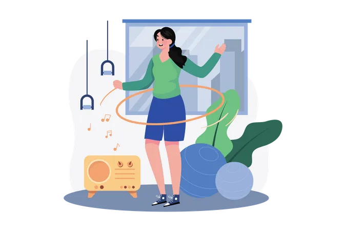 Girl doing Hula Hoop at home  Illustration