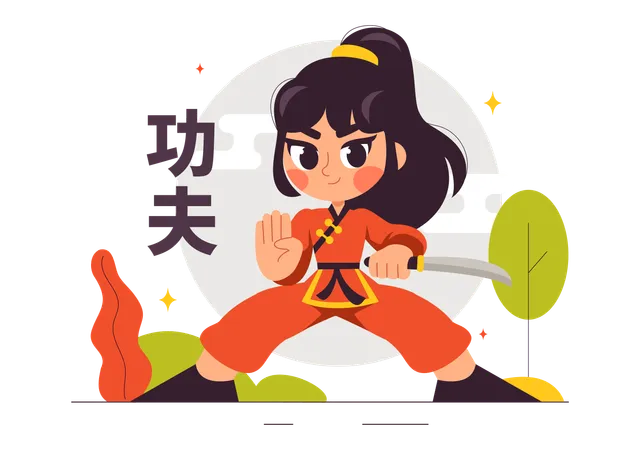 Girl doing Kung Fu  Illustration