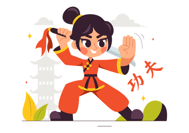 Girl doing Kung Fu  Illustration