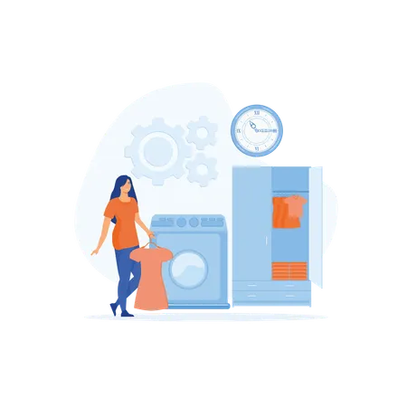 Girl doing laundry work  Illustration