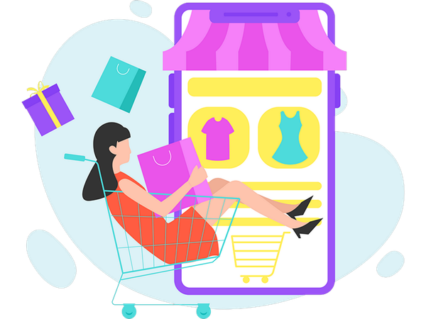 Girl Doing Mobile Shopping  Illustration