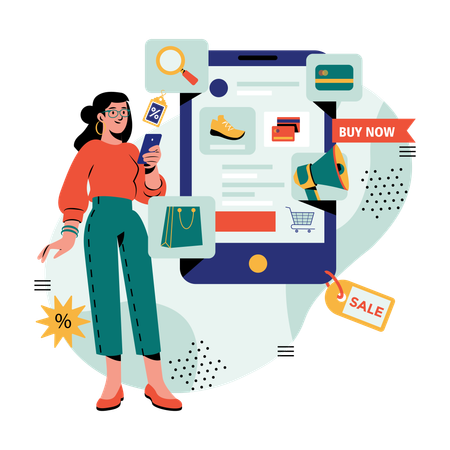 Girl doing online shopping  Illustration