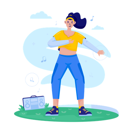 Girl doing Outdoor aerobics  Illustration