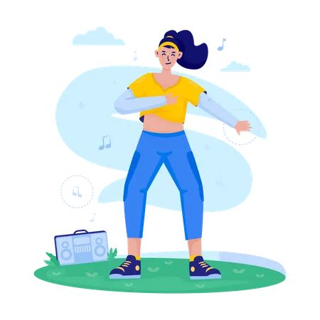 Girl doing Outdoor aerobics  Illustration