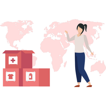 Girl donating around world  Illustration