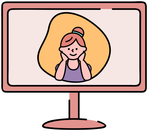 Girl during video meeting on computer screen  Illustration