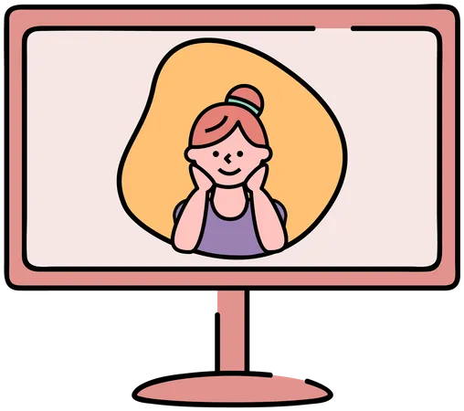 Girl during video meeting on computer screen  Illustration