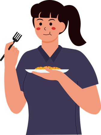 Girl Eating Fried Rice  Illustration