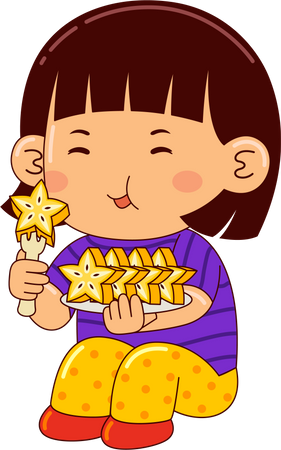 Girl Eating Star Fruit  イラスト