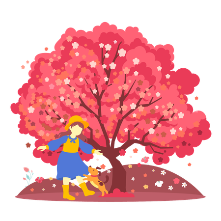 Girl enjoying autumn weather  Illustration