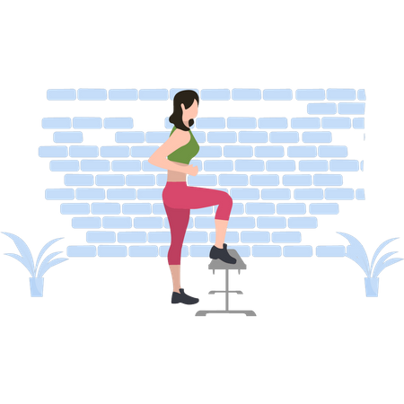 Girl exercising using bench  Illustration