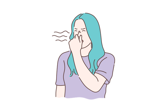 Girl experiences foul smell  Illustration