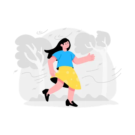 Girl facing Heavy Wind  Illustration