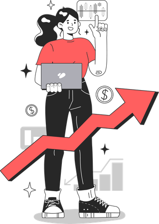 Girl feeling emotional throughout cycle in share market  Illustration