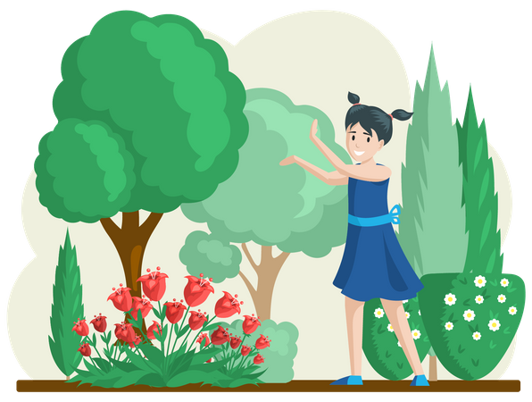 Girl gardening plants  Illustration