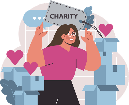 Girl giving charity for needy people  Illustration