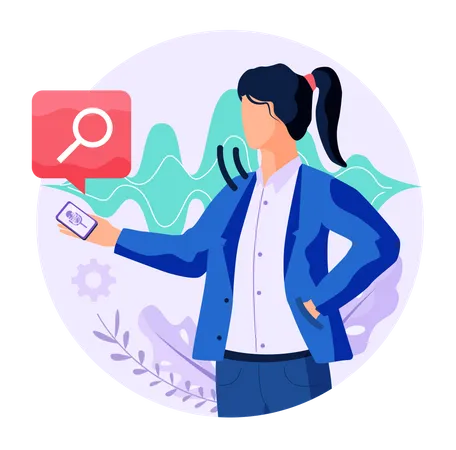 Girl giving command to voice assistant app  Illustration