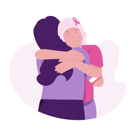 Girl giving consoling hug to Breast cancer patient  Illustration