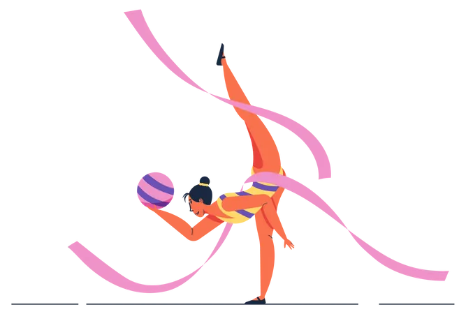 Girl gymnast Performing Rhythmic Gymnastics Elements with Ball and ribbon  Illustration