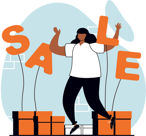 Girl happy for shopping sale  Illustration