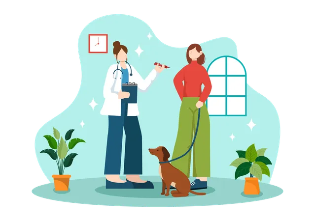 Girl has come to veterinary doctor for checkup  Illustration