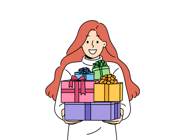 Girl have many surprise boxes in her hand  Illustration