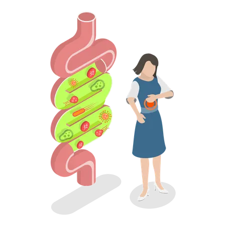 Girl having stomachache due to bad guts bacteria  Illustration