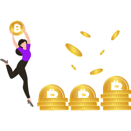 Girl holding bitcoin  Illustration