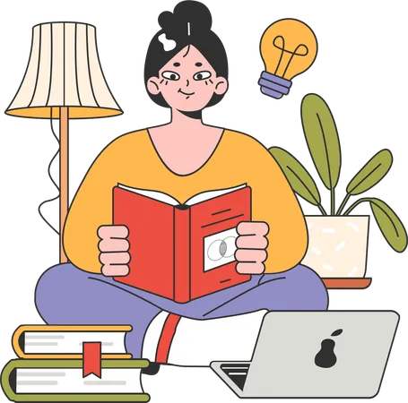 Girl holding book while getting study idea  Illustration