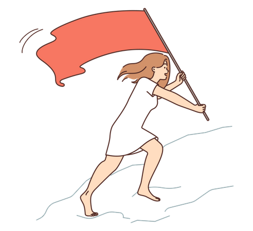 Girl holding flag to reach finish point  イラスト