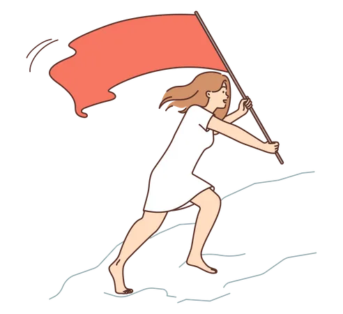 Girl holding flag to reach finish point  イラスト