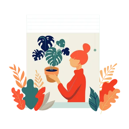 Girl holding plant pot  Illustration