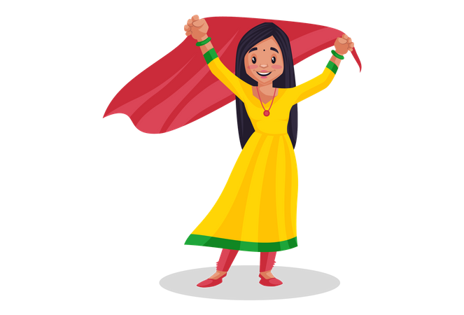 Girl holding scarf in her hand  Illustration