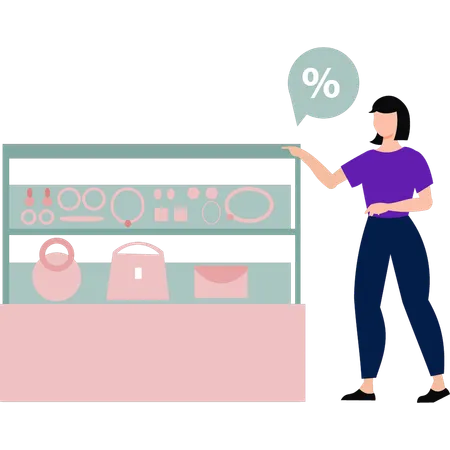 Girl is buying jewellery and other accessories  イラスト