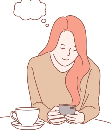 Girl is chatting while having tea  Illustration