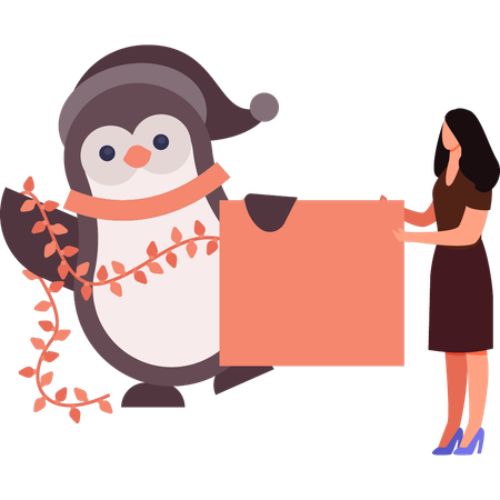 Girl is decorating penguin  イラスト