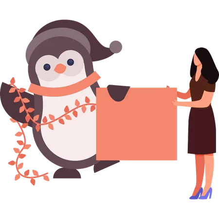 Girl is decorating penguin  イラスト