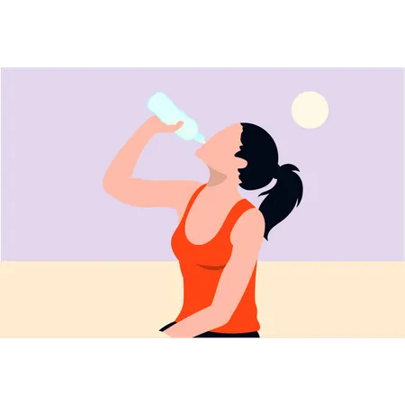 Girl is drinking a fitness drink  イラスト