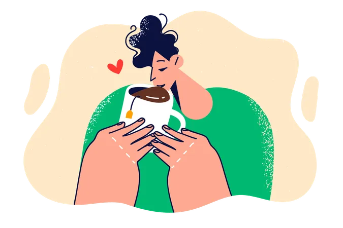 Girl is drinking hot chocolate  Illustration