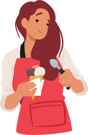 Girl is eating ice cream in cone  Illustration