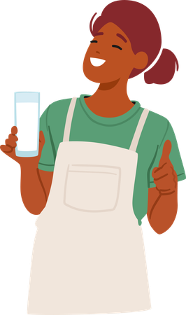 Girl is holding glass of milk  Illustration