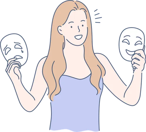 Girl is holding smiling masks  Illustration