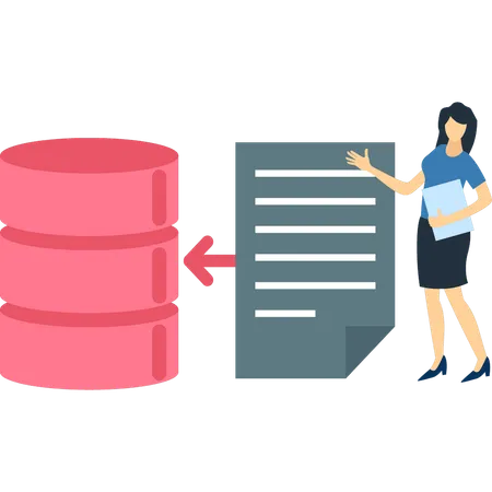 Girl is saving a file in a database server  Illustration