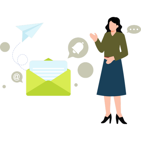 Girl is sending an email advertisement  Illustration