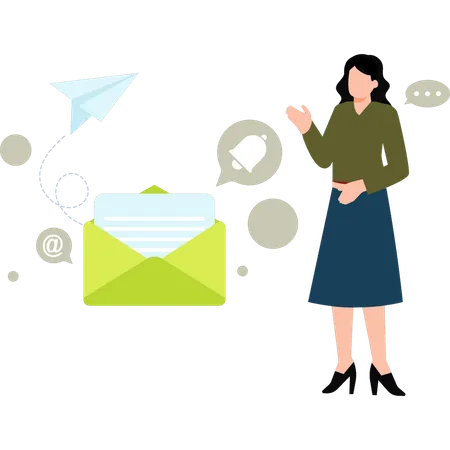 Girl is sending an email advertisement  Illustration