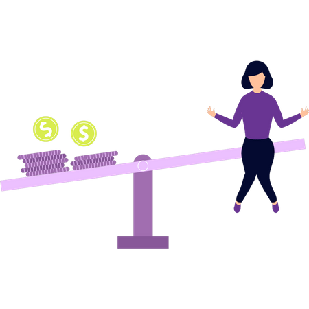 Girl is sitting on the balance scale  Illustration