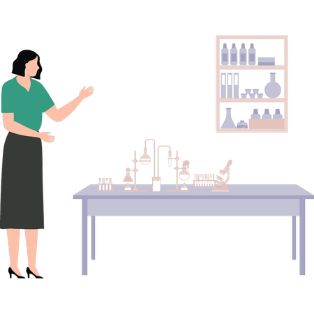 Girl is standing in the chemistry lab  イラスト